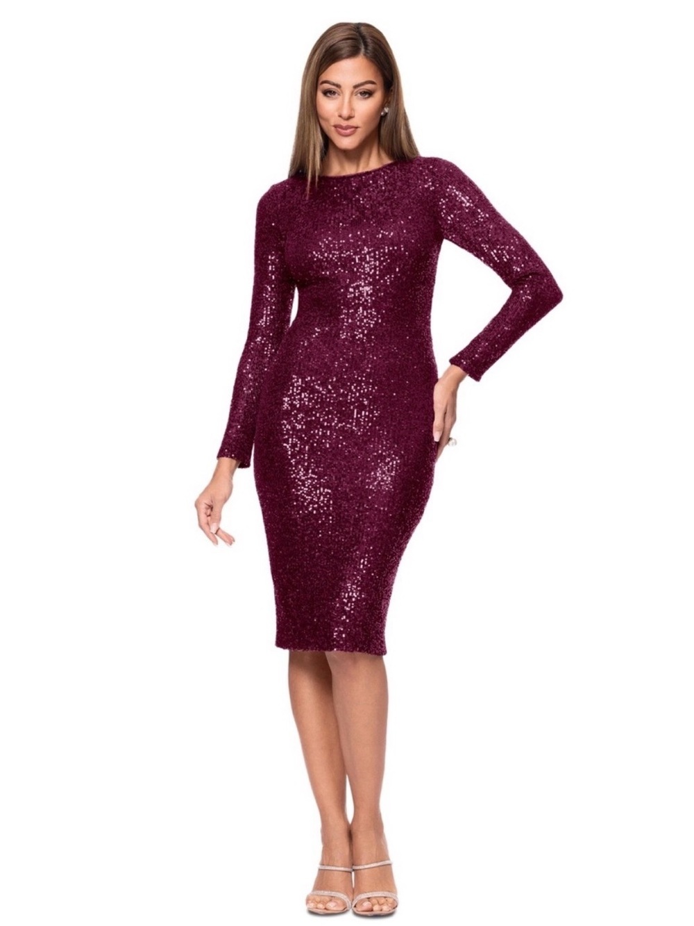 Xscape Sequin Rich Wine Sheath Dress XC277